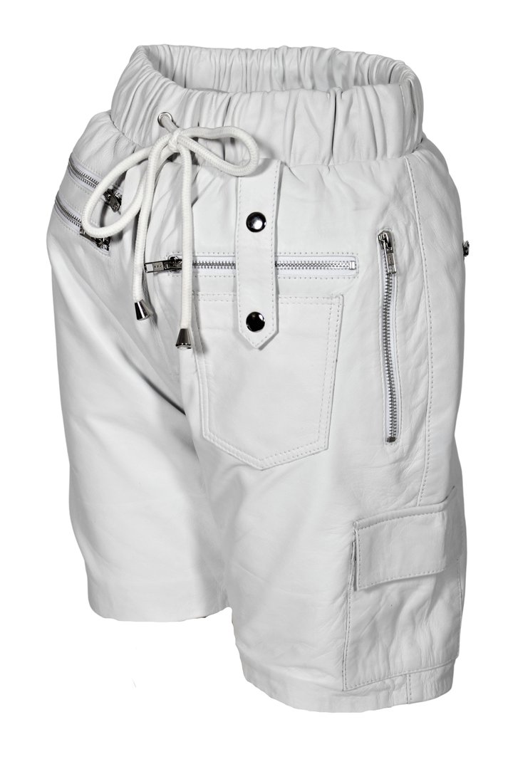Pantalon cargo short en cuir en cuir VÉRITABLE souple en blanc