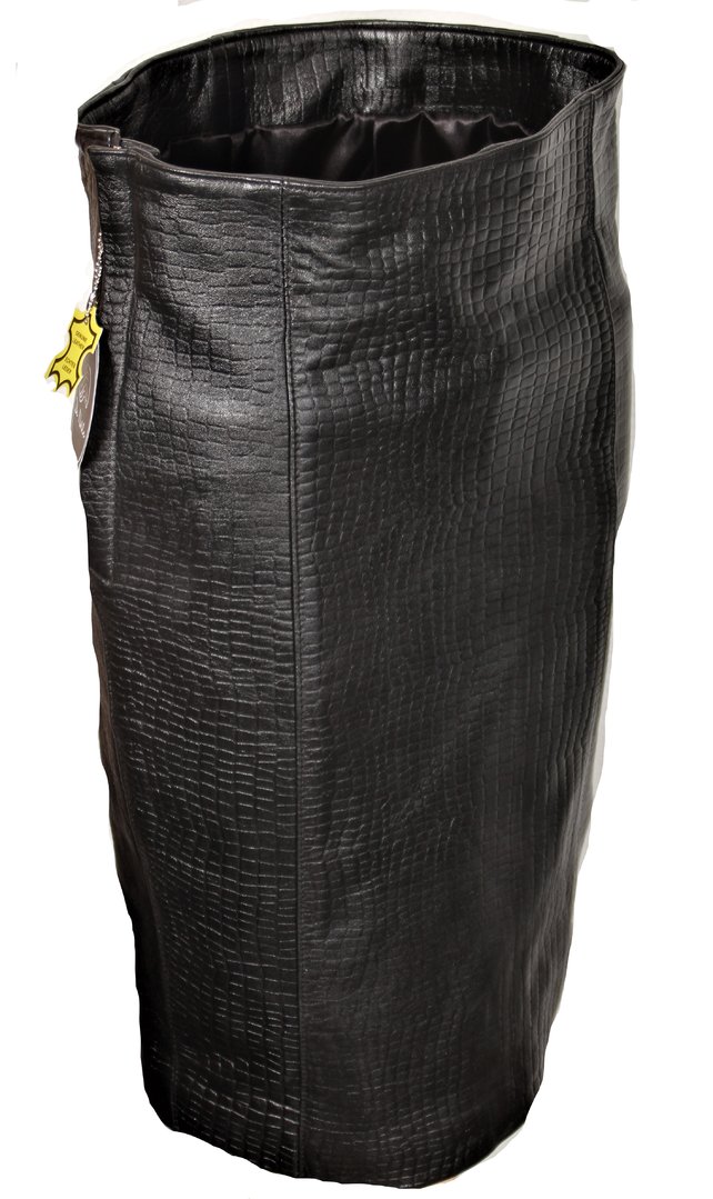 Falda de cuero - falda lápiz de cuero genuino con estampado de cocodrilo