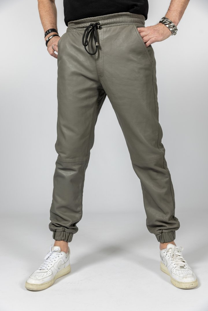 Jogging Trousers in GENUINE LEATHER in Gray