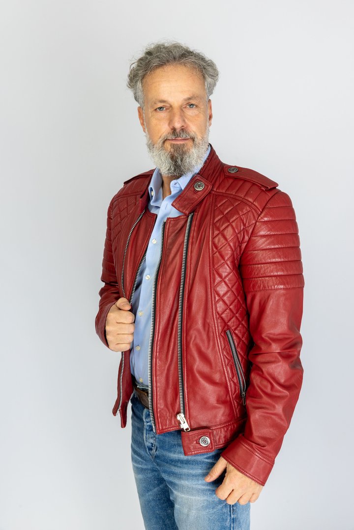 Biker-Jacke Lederjacke ECHT-Leder in ROT für Männer
