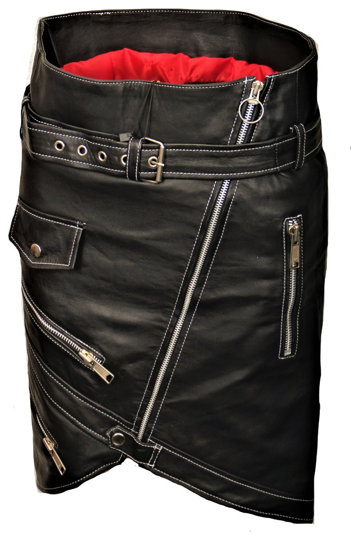 Leather Skirt GENUINE Leather - asymmetric style in black