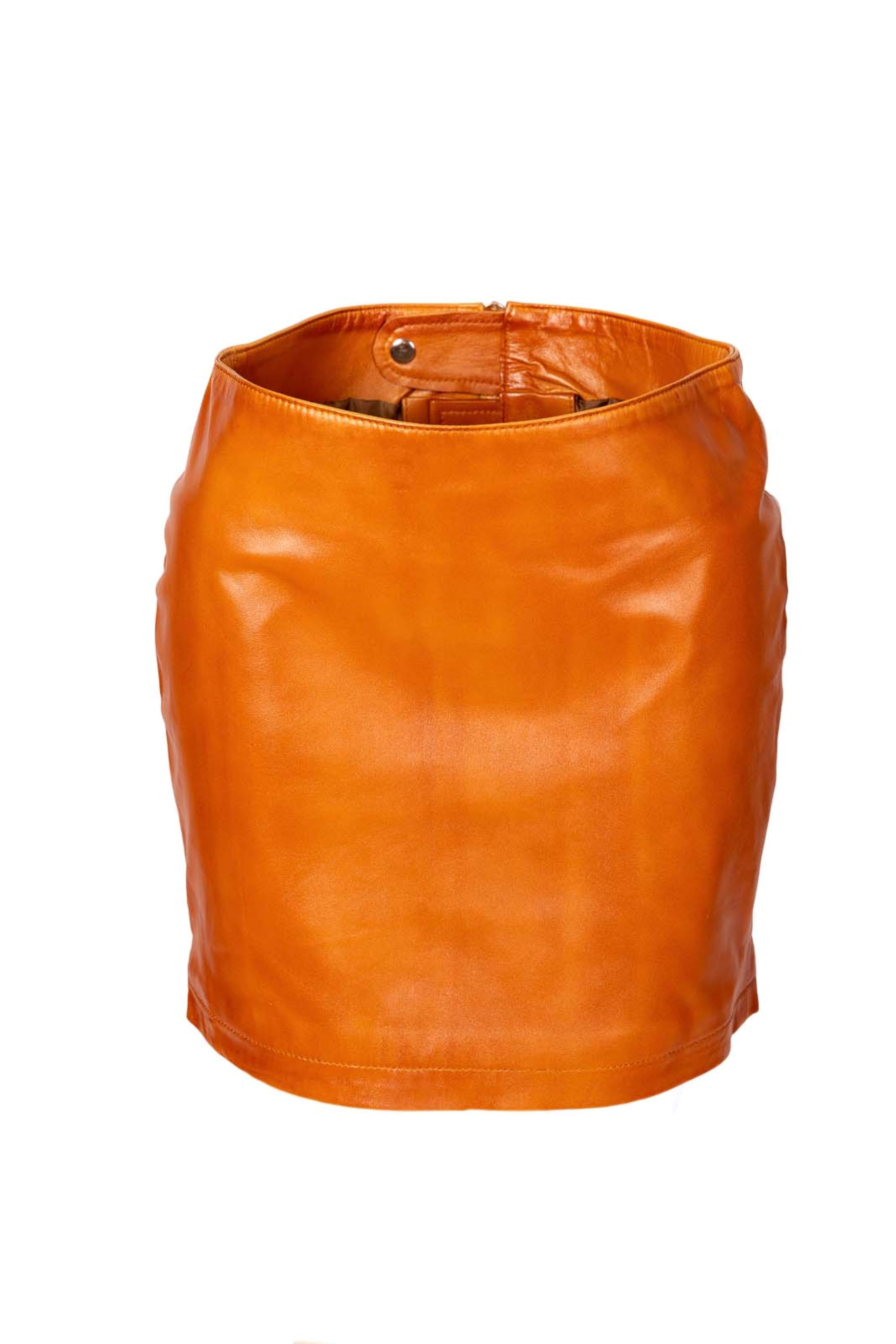 Leather Skirt in genuine  Leather in cognac - waxed
