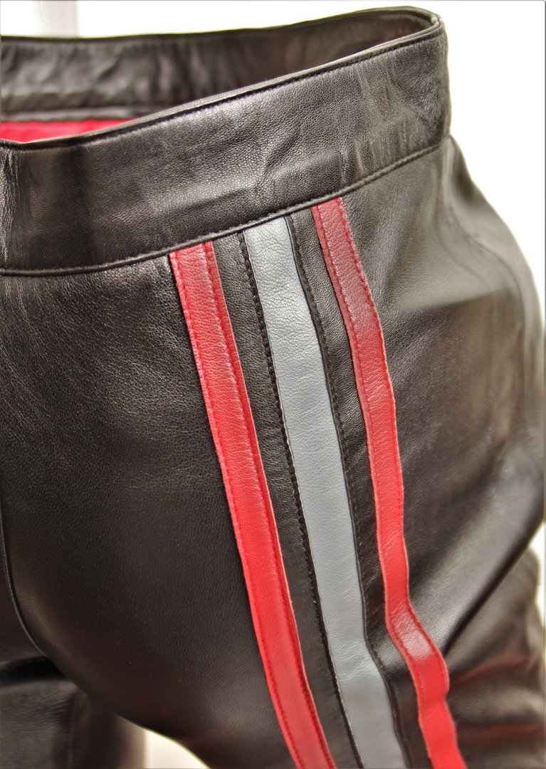 GENUINE LEATHER TROUSER in Black with Stripes