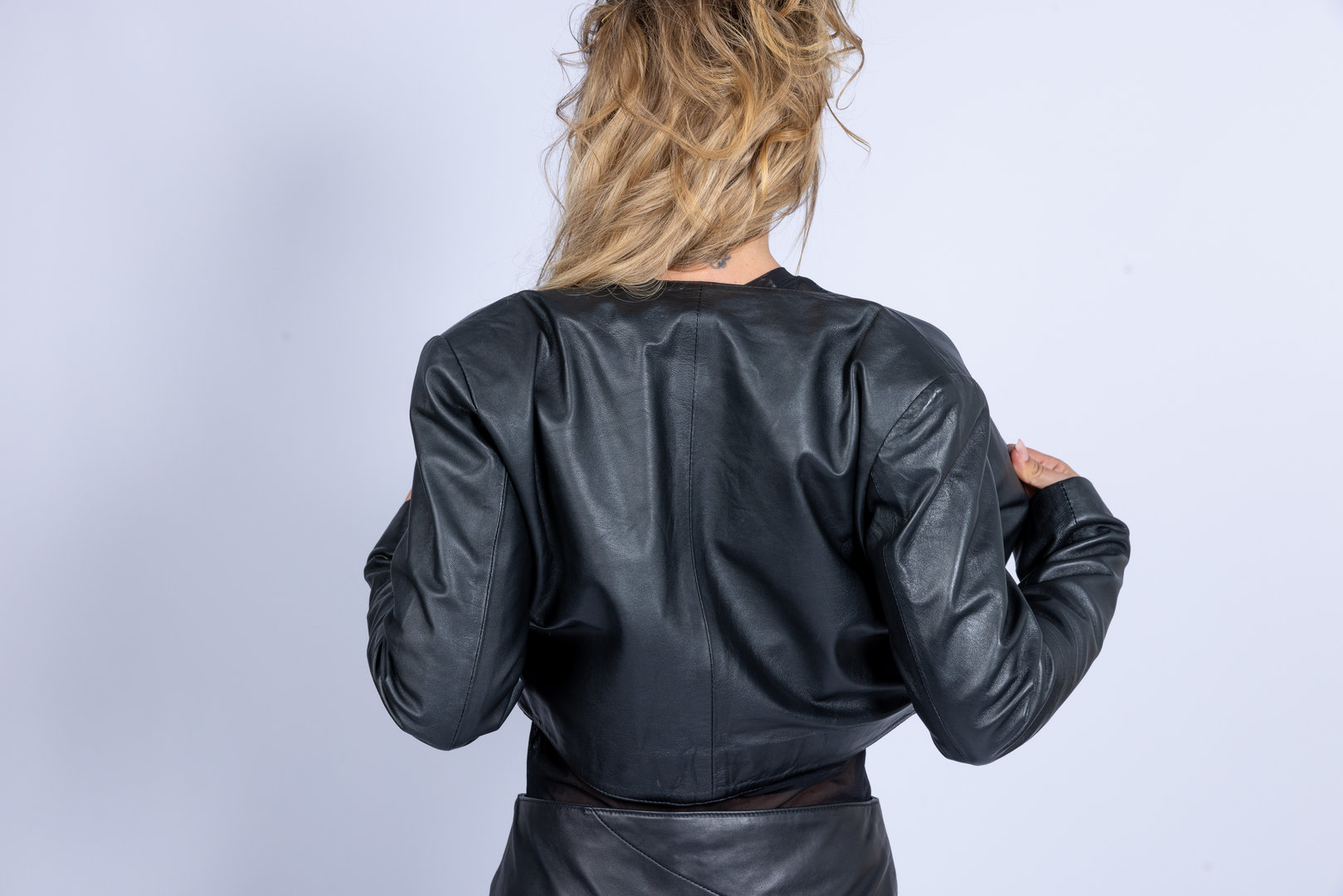 Leather jacket bolero in GENUINE LEATHER elegant black