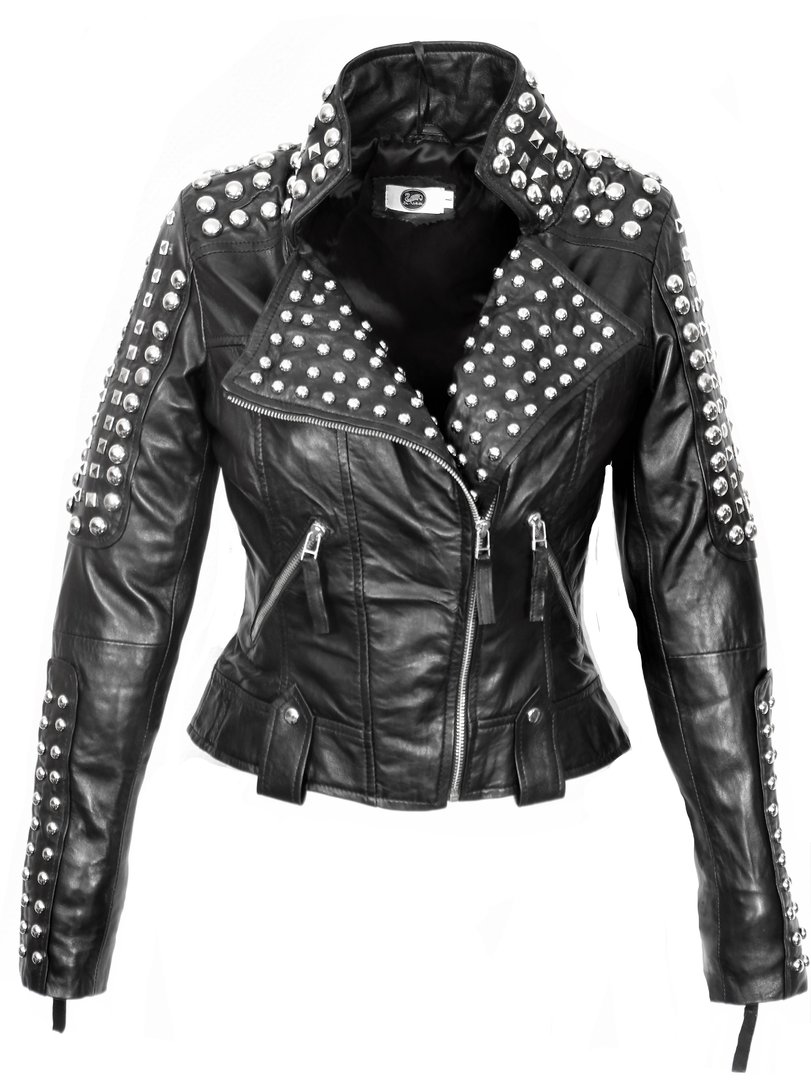 Leather Jacket - SHORT CUT Biker Style with rivets