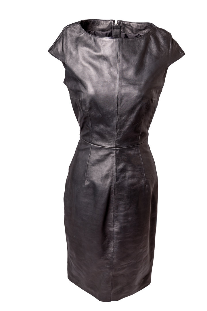 Lederkleid ECHT-LEDER elegant in knielang in schwarz