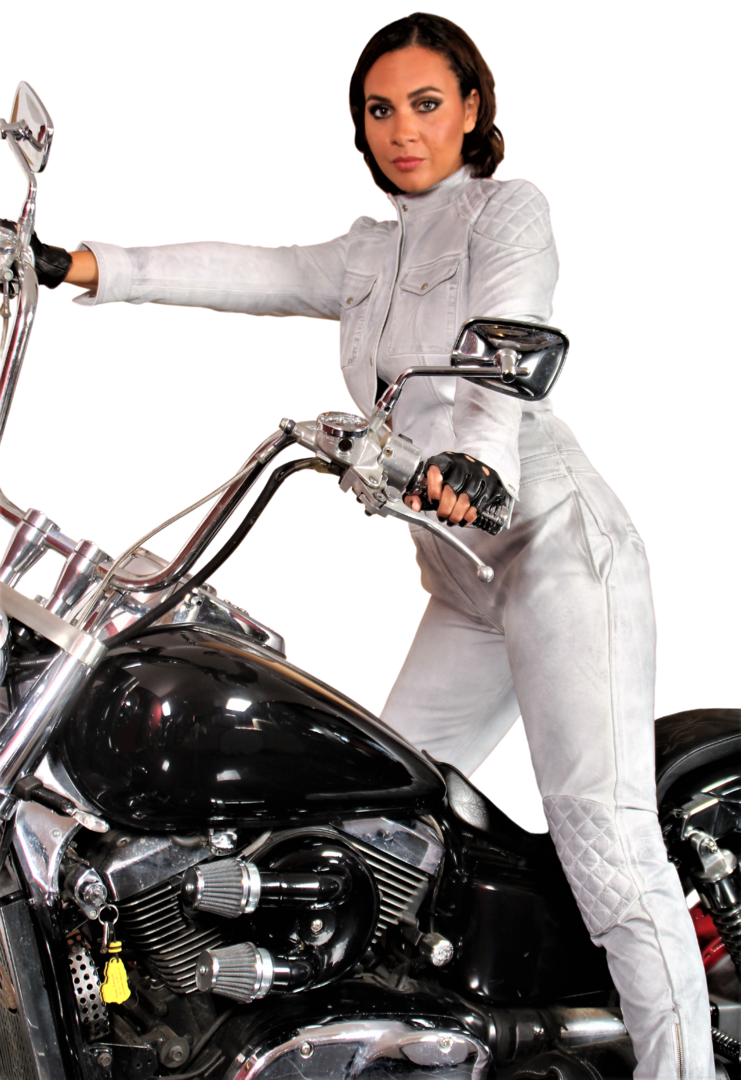 GENUINE LEATHER Jumpsuit Catsuit - USED LOOK - in White Gray