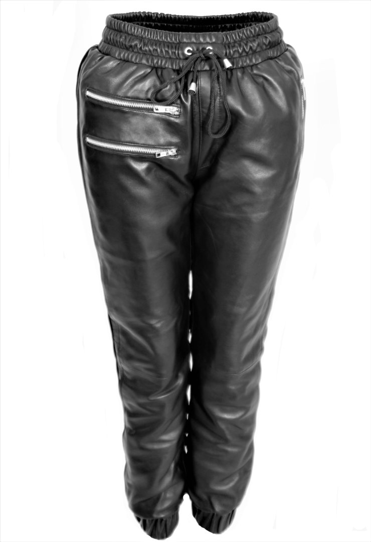 GENUINE Leather Jogging Trousers With Side Stripes Men