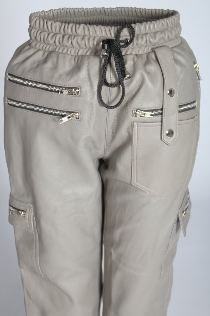 GENUINE Leather Jogging Trousers With Cargo Bags Men gray