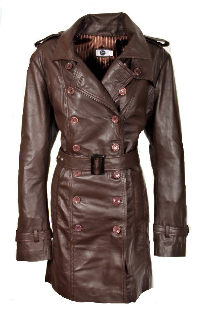 Trench coat as genuine leather leather coat dark brown for men