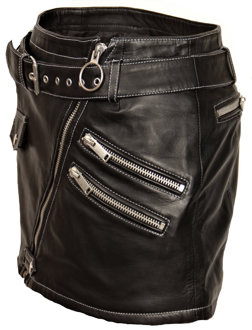 Leather mini skirt in soft genuine black leather in black