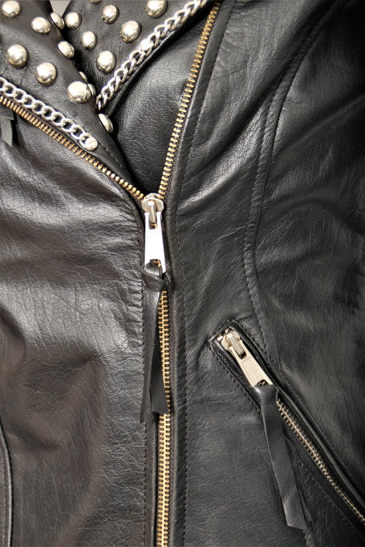 Lederjacke aus ECHT LEDER mit Nieten+ Ketten in schwarz