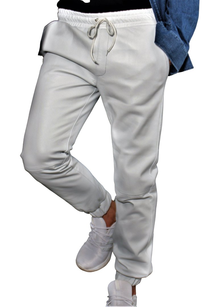 Pantalones de cuero jogging para HOMBRE en cuero genuino blanco