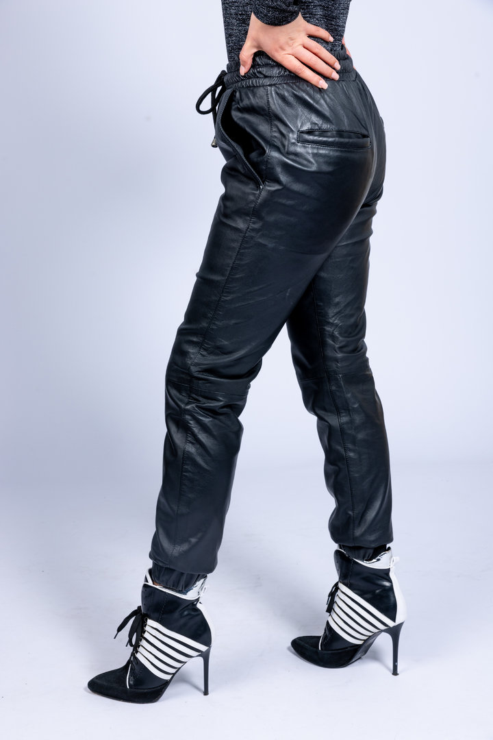 Jogging Trousers Made Of GENUINE Leather in Black