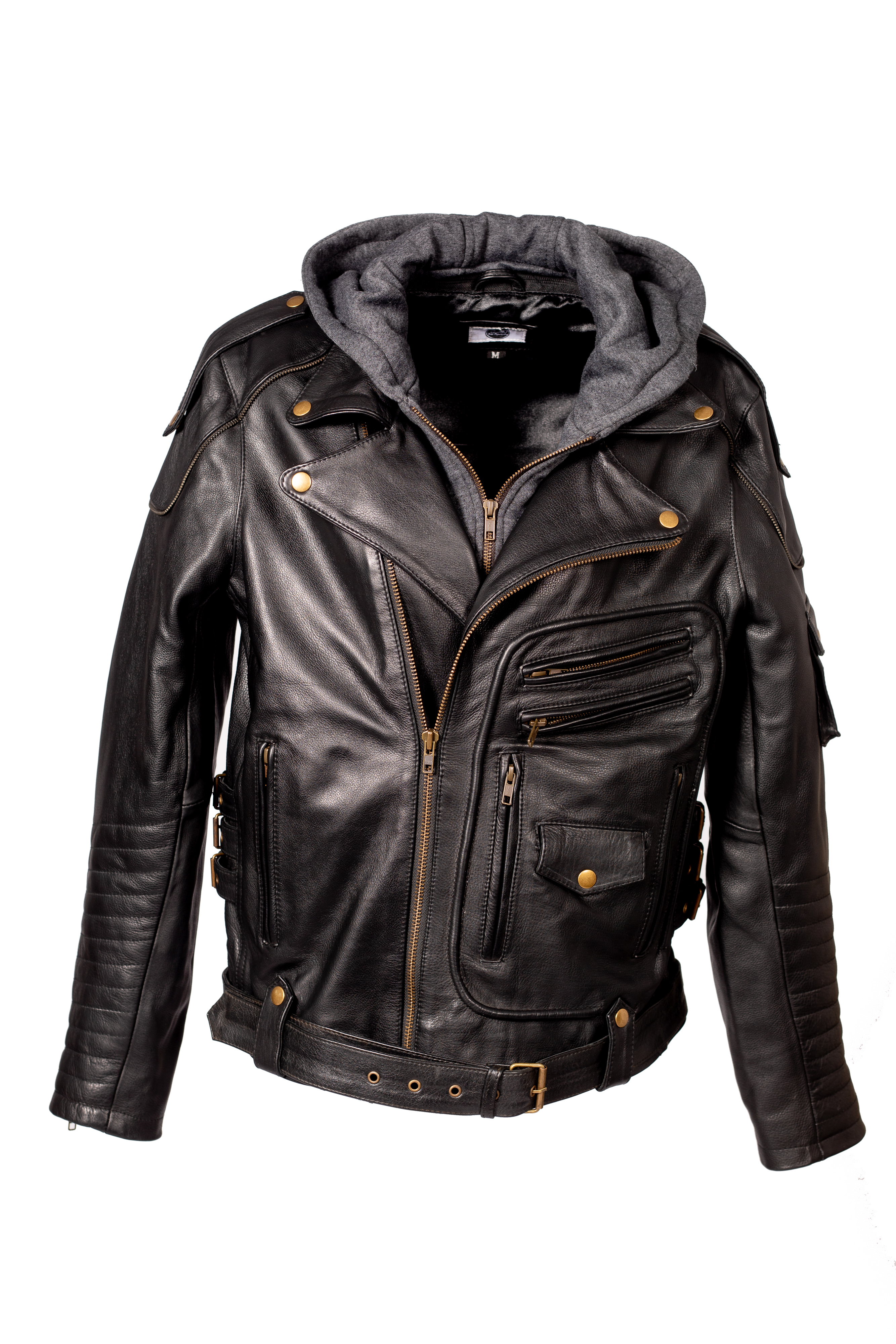 Biker-Jacke Lederjacke aus ECHT-Leder mit Hoodie schwarz