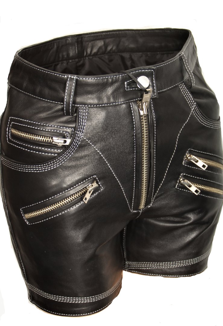 Pantalones cortos de cuero en cuero genuino corto en negro para los hombres