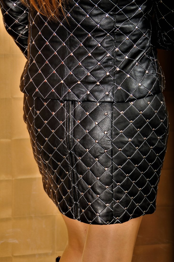 GENUINE LEATHER Leather Skirt with small Studs