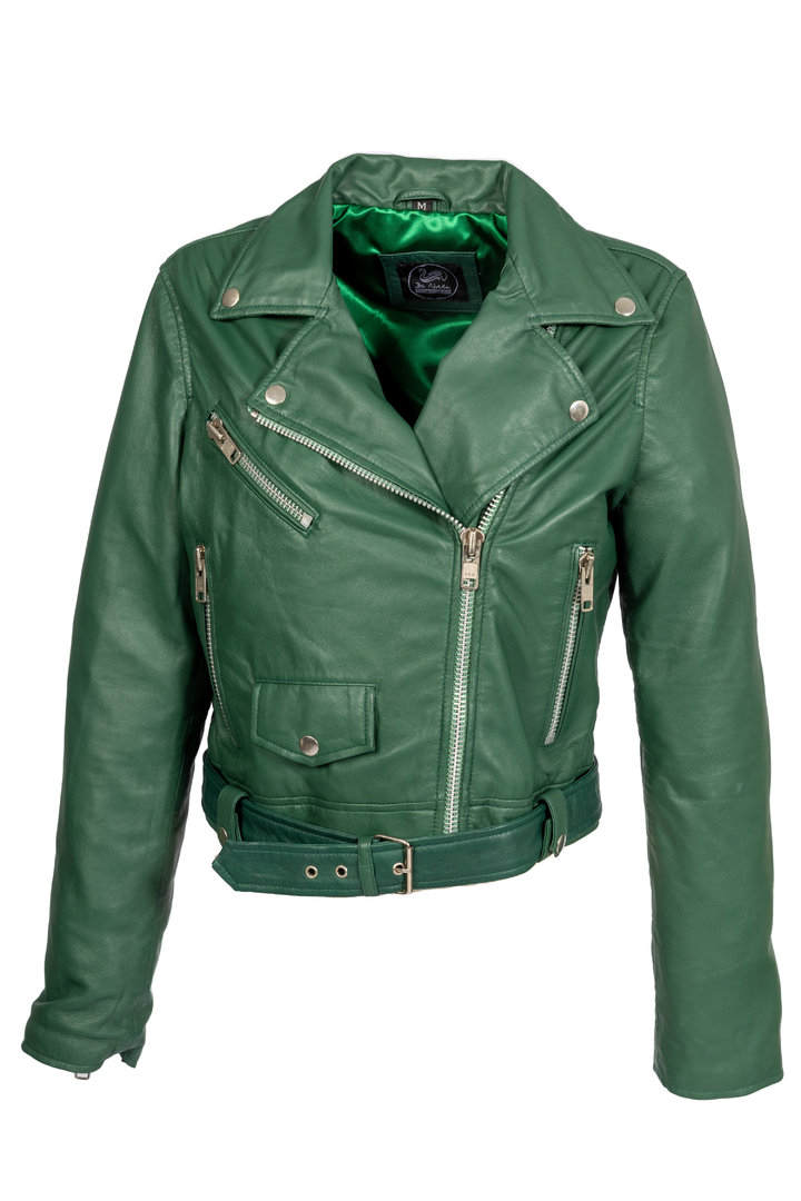 Leather Jacket short Biker Jacket made of GENUINE LEATHER in green
