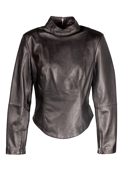Leather Top genuine leahter with stand-up collar in black