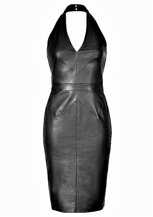 Backless Leather Dress in SOFT GENUINE Leather in Black