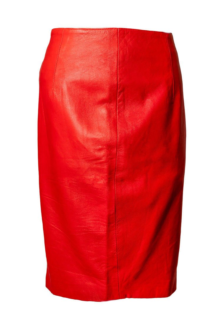 Leather Pencil Skirt Made of GENUINE Leather in Red