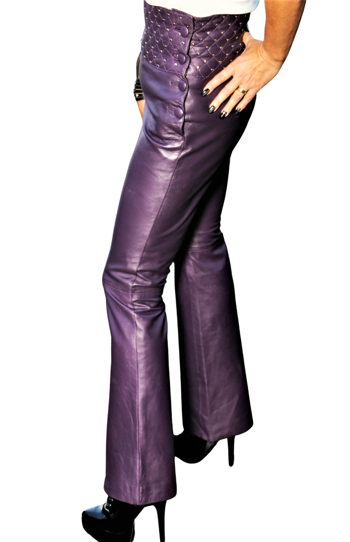 Leather Trousers in GENUINE Leather - High Waist With Rivets