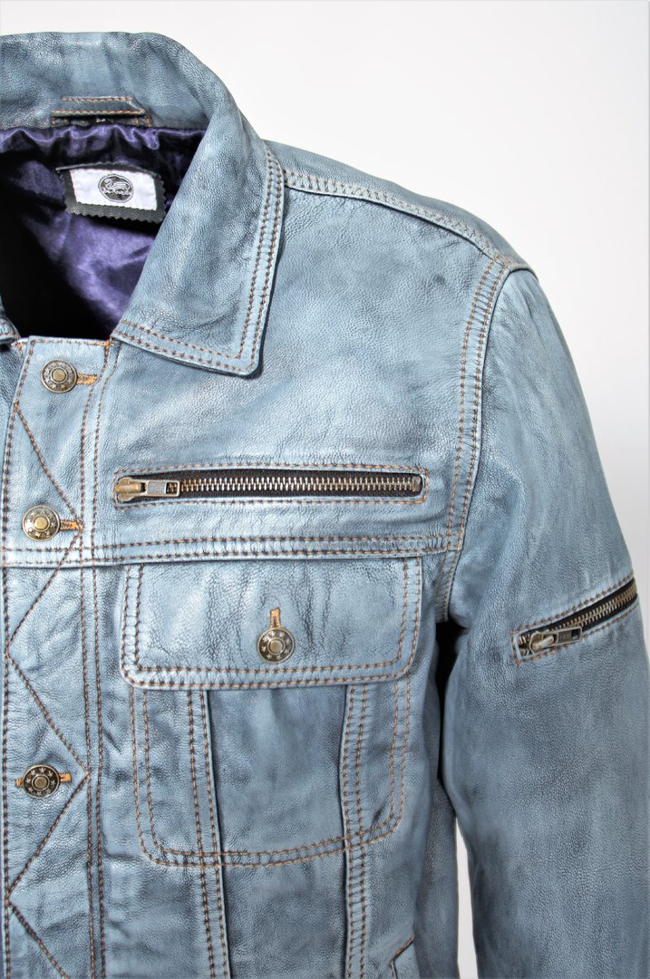 Leather Jacket in Denim Style genuine leather in an USED LOOK