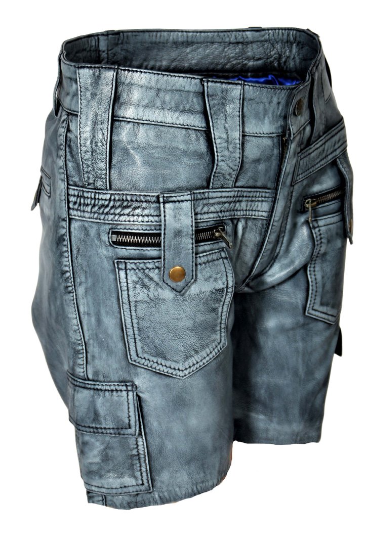 Leren shorts cargobroek in vintage look ECHT LEDER blauw