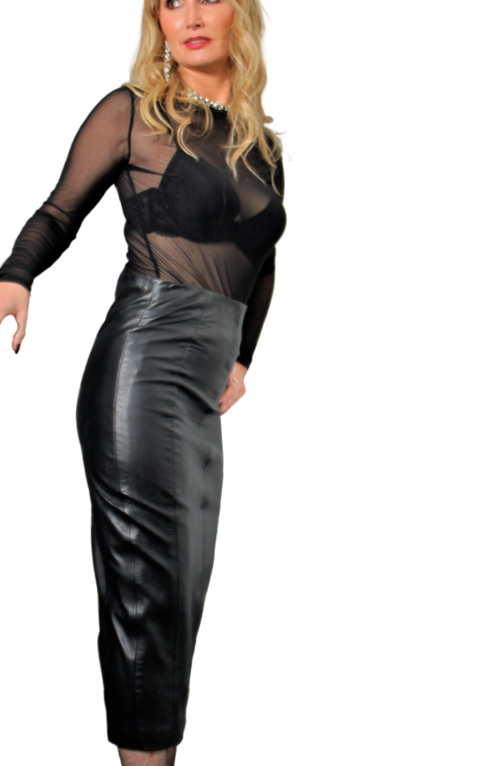Leather skirt as HOBBLE SKIRT with HIGH WAIST in GENUINE LEATHER