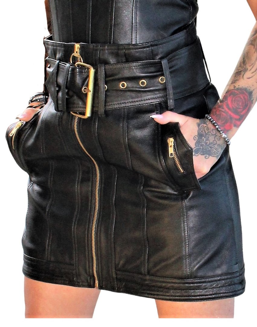 A-Style jupe en cuir vrai avec large ceinture