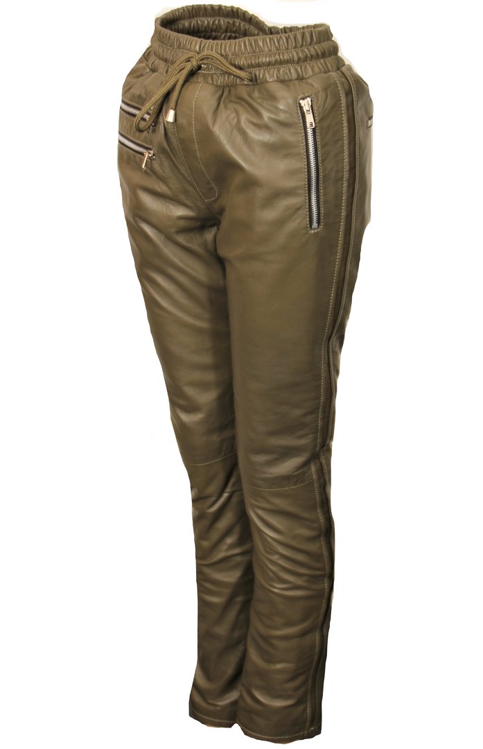 Leather pants as tight jogging pants in GENUINE LEATHER women