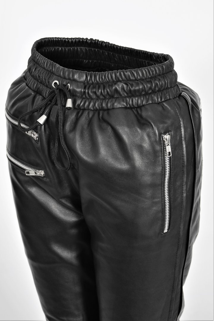 Jogging Trousers in GENUINE Leather With Side Stripes Woman
